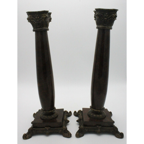 Castilian Victorian Style Candlestick Holder Brown Color Bronze Metal Stand VTG - Picture 1 of 11